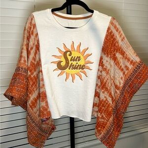 Upcycled Sunshine Graphic sweatshirt with kantha blanket sleeves